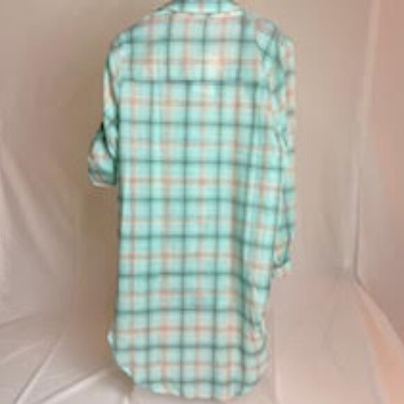 Plaid Button-Down Shirt Mint Green, Roll Tab Sleeves, NWT, Size L - Picture 3 of 7